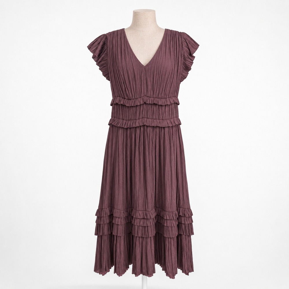 Flutter Sleeve Ruffle Peasant Dress XS P Burgundy Cottagecore Prairie Boho Indie